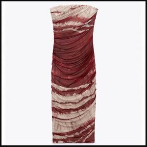 ZARA PRINTED MESH TUBE MIDI DRESS
